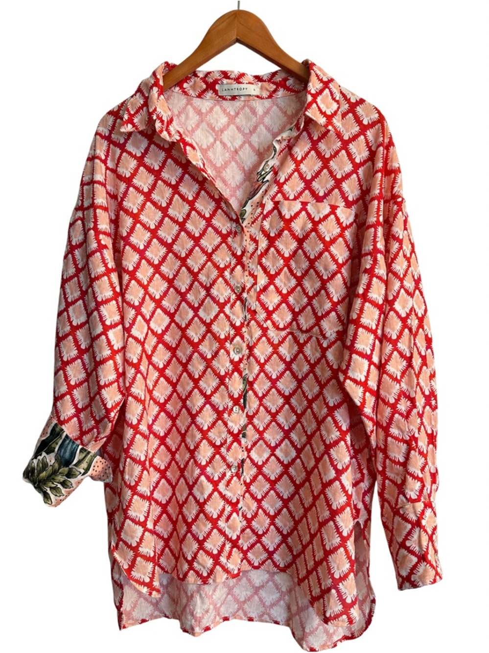 Lanhtropy Island Linen Shirt Tangier Print 100% Organic Linen Oversized L - Picture 2 of 14